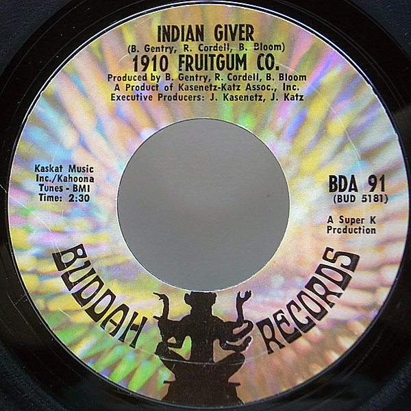 レコードメイン画像：【ヒット曲＆アルバム未収録曲のカップリング】7インチ USオリジナル 1910 FRUITGUM CO. Indian Giver - Pow Wow (Buddah BDA 91) 