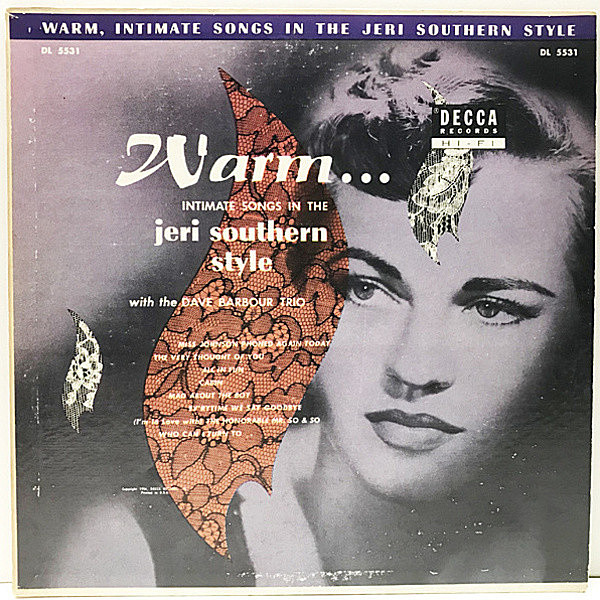 レコードメイン画像：【Dave Barbour Trioとの最高傑作】10'' FLAT USオリジナル Warm Intimate Songs In The JERI SOUTHERN Style (Decca DL 5531) 深溝 MONO