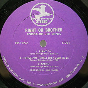 BOOGALOO JOE JONES / Right On Brother (LP) / Prestige | WAXPEND 