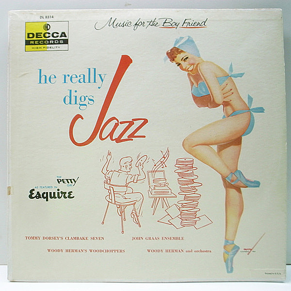 レコードメイン画像：レアな美盤!! FLAT 1st 黒銀スモール USオリジナル『Music For The Boy Friend He Really Digs Jazz』(Decca DL 8314) JOHN GRAAS ほか