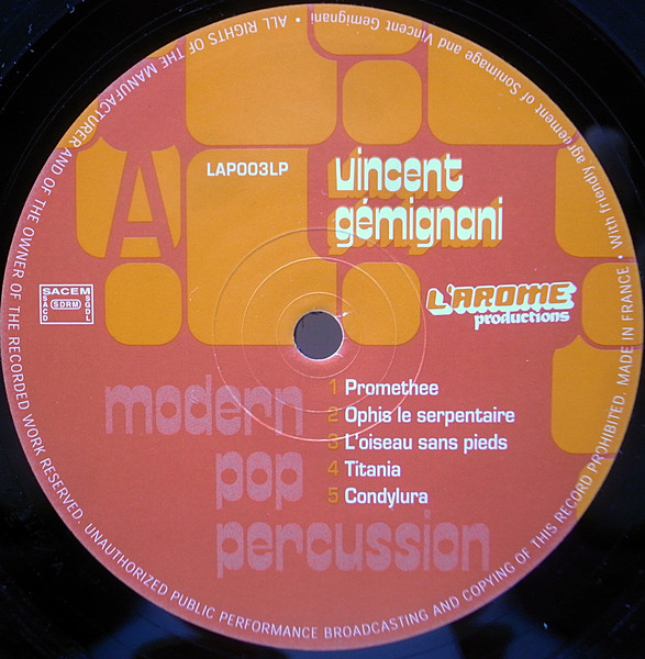 VINCENT GEMIGNANI / Modern Pop Percussion (LP) / L'Arome