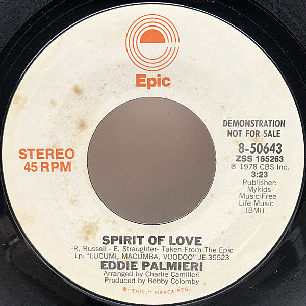 レコードメイン画像：【7インチは入手難】プロモ 美品 USオリジナル EDDIE PALMIERI Spirit Of Love ('78 Epic) Promo Only Mono & Stereo 仕様 米 Ep 原盤