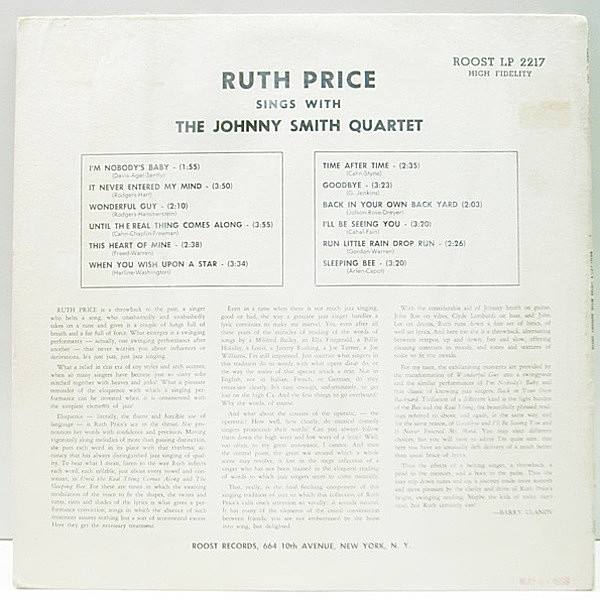 RUTH PRICE / JOHNNY SMITH / Ruth Price Sings With The Johnny