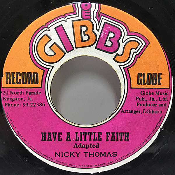 レコードメイン画像：【ポップなスウィンギン・スカ】7'' JAMAICA オリジナル NICKY THOMAS Have A Little Faith / If I Had A Hammer ('70 Joe Gibbs)