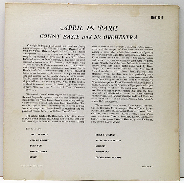 COUNT BASIE / April In Paris (LP) / Verve | WAXPEND RECORDS