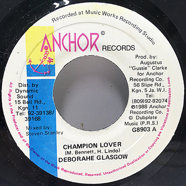 レコードメイン画像：【ラバーズ・LOVERS・ダンスホール名作】7'' JAMAICA オリジナル DEBORAHE GLASGOW Champion Lover ('88 Anchor) デボラヘ・グラスゴー