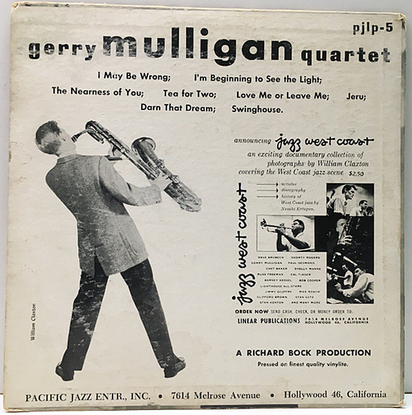 USオリジナル　10インチ　GERRY MULLIGAN QUARTET GERRY MULLIGAN / Gerry Mulligan Quartet (10) / Pacific Jazz