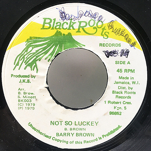 レコードメイン画像：【70's ルーツ～アーリー・ダンスホール混然一体の傑作】7'' JAMAICA オリジナル BARRY BROWN Not So Luckey ('79 Black Roots) 45's