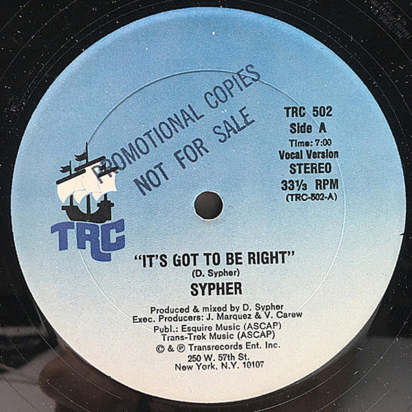 レコードメイン画像：【NYアンダーグラウンド】美盤 プロモ 12'' オリジナル SYPHER It's Got To Be Right ('83 TRC) 唯一のレア・シングル NY MODERN DISCO DUB
