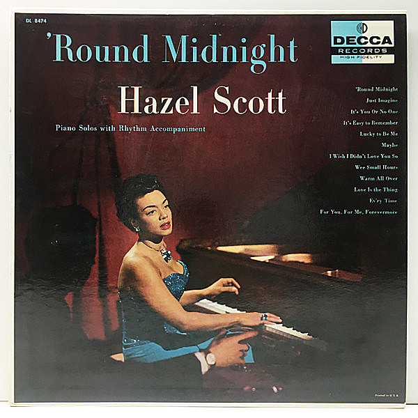 レコードメイン画像：【稀少！FLAT, 黒銀スモール】Orig. HAZEL SCOTT Round Midnight ('57 Decca) 女流ピアニストの旗手 ヘイゼル・スコット 初期の貴重な録音