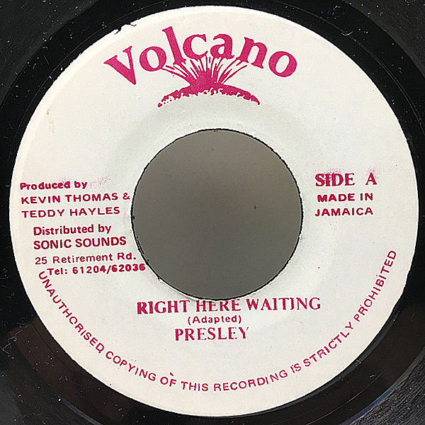 レコードメイン画像：【RICHARD MARX名曲ダブ・カヴァー】JAMAICA オリジナル PRESLEY GOLDING Right Here Waiting ('88 Volcano) Dub Cover 7'' 45's シングル