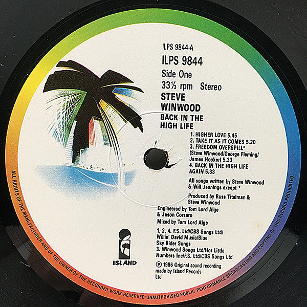 STEVE WINWOOD / Back In The High Life (LP) / Island