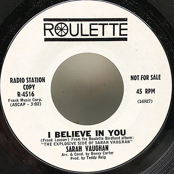 レコードメイン画像：白プロモ 美盤!! USオリジナル SARAH VAUGHAN I Believe In You ('63 Roulette) アルバム The Explosive Side Of のハイライト曲カット！