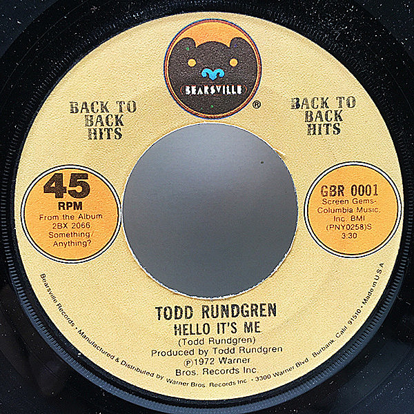 レコードメイン画像：美盤!! US 7インチ TODD RUNDGREN Hello It's Me / A Dream Goes On Forever (Bearsville) ハロー・イッツ・ミー 米シングル 45RPM.