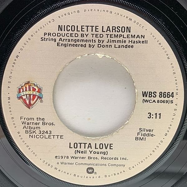 レコードメイン画像：美盤!! 7インチ USオリジナル NICOLETTE LARSON Lotta Love ('78 Warner) SWEET POPS AOR ニコレット・ラーソン 溢れる愛 名曲！45RPM.