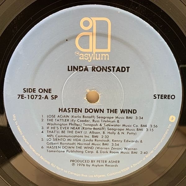 LINDA RONSTADT / Hasten Down The Wind (LP) / Asylum