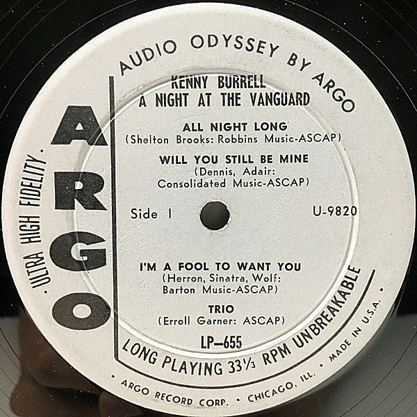 米LP Kenny Burrell Trio A Night At The Vanguard LP655 Argo /00260 BURRELL,KENNY - A Night At The Vanguard [Remastered