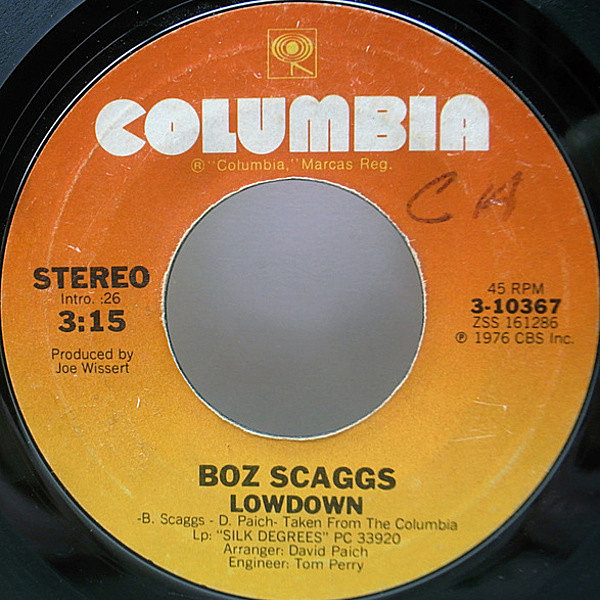 レコードメイン画像：サンプリング／ドラムブレイク USオリジナル BOZ SCAGGS Lowdown ('76 Columbia) TOTO参加 AOR 大名盤 7インチ 45RPM.