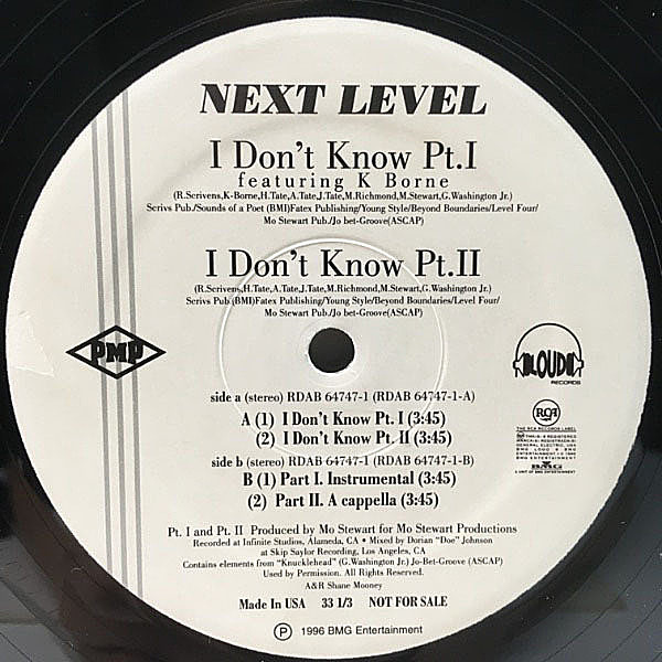 レコードメイン画像：【GROVER WASHINGTON JR.／Knucklehead使い】白プロモ 12 USオリジナル NEXT LEVEL Feat. K-BORNE I Don't Know ('96 Loud) サンプリング