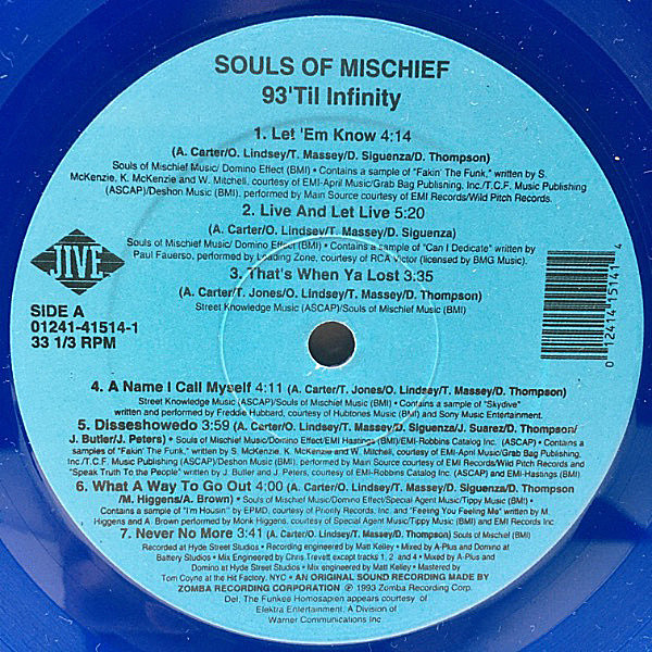 レコードメイン画像：レア!! '93年 USオリジナル 青盤 SOULS OF MISCHIEF 93 'Til Infinity (Jive) 1st アルバム DEL THE FUNKY HOMOSAPIEN, CASUAL