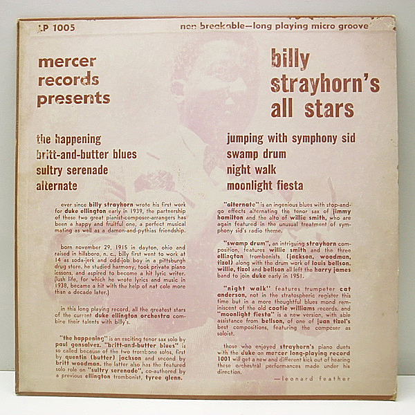 レコードメイン画像：希少!! Mercer 10 Orig. BILLY STRAYHORN / JIMMY HAMILTON 他