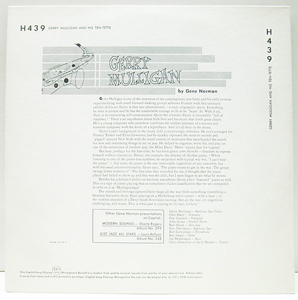 GERRY MULLIGAN / Gerry Mulligan And His Ten-Tette (10) / Capitol