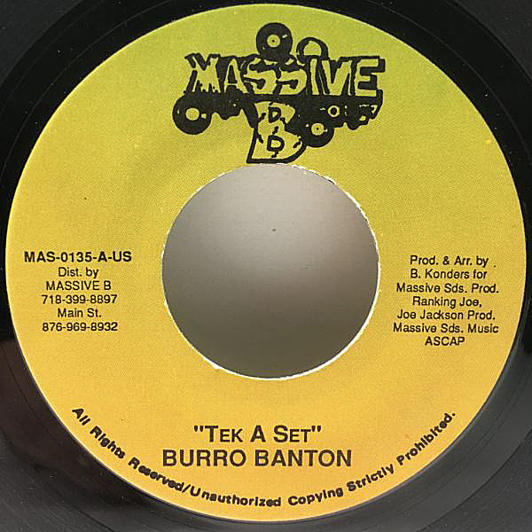 レコードメイン画像：【激渋Cuss Cuss Riddim】良好!! USオリジナル BURRO BANTON - Tek A Set / ROOTS RADICS BAND ('97 Massive B) ヘヴィ・トラック