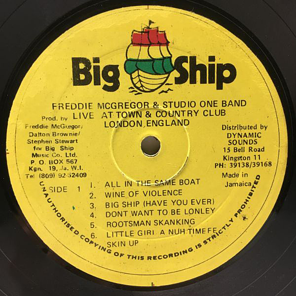 FREDDIE MCGREGOR / Live At Town And Country Club London England (LP) / Big  Ship | WAXPEND RECORDS