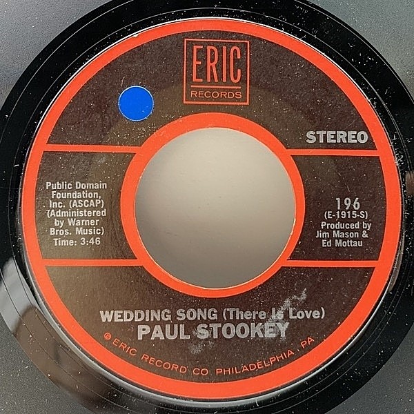 レコードメイン画像：【元PP&Mノエル・ポール・ストゥーキーの名曲】美盤!! USオリジナル PAUL STOOKEY Wedding Song c/w. Sebastian (Eric 196) 45's 7インチ