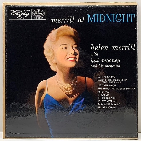 レコードメイン画像：稀少な美品!! US 完全オリジナル MONO 大ドラマー 深溝 HELEN MERRILL At Midnight ('57 EmArcy 36107) w./Marian McPartland, Milt Hinton