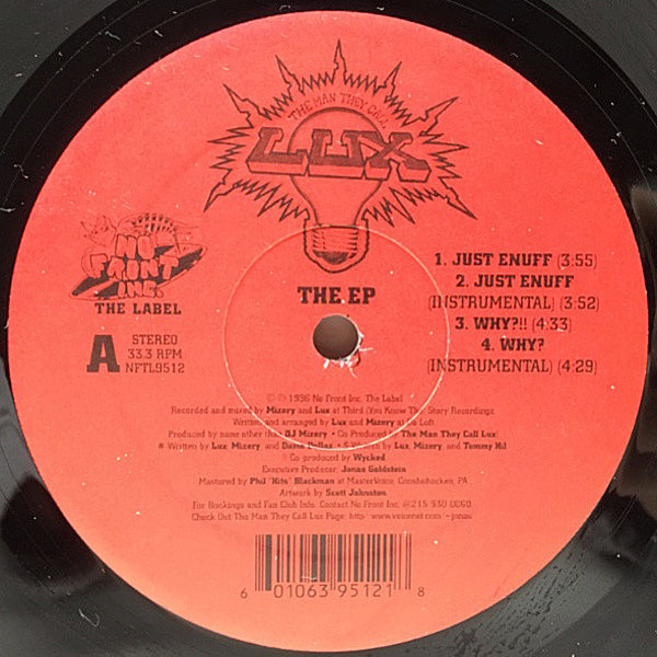 レコードメイン画像：【フィリー産90'sアンダーグラウンド】USオリジナル MAN THEY CALL LUX The EP ('96 No Front Inc.) DJ MIZERY [MIZ] プロデュース