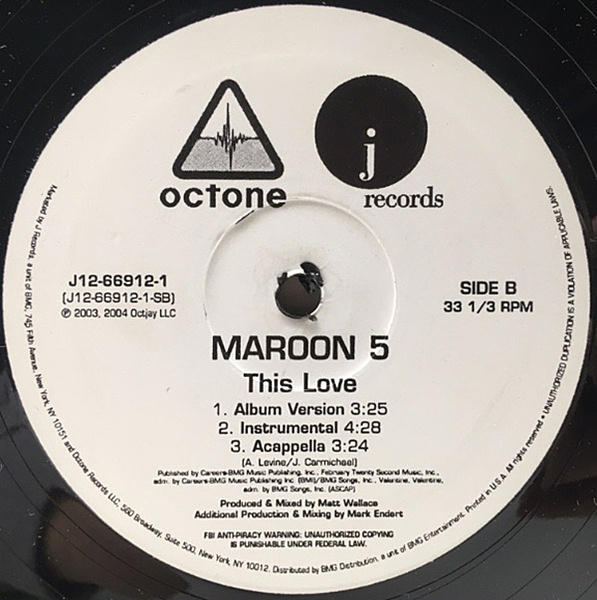 MAROON 5 / Sunday Morning / This Love (12) / Octone