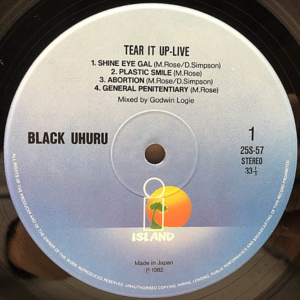 BLACK UHURU / Tear It Up Live (LP) / Island WAXPEND RECORDS