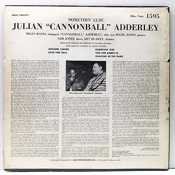 キャノンボールアダレイ 名盤 レコード サムシンエルス USオリジナルモノ盤 CANNONBALL ADDERLEY / Somethin' Else (LP) / Blue Note | WAXPEND