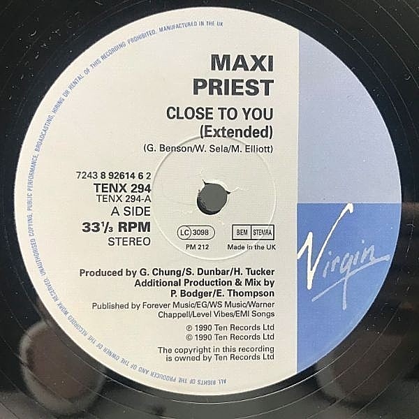 レコードメイン画像：UK 12インチ MAXI PRIEST Close To You / I Know Love / Sure Fire Love ('90 10 TENX 294) 米ビルボード・ポップチャート1位の大ヒット曲