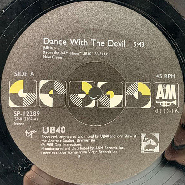 レコードメイン画像：【Electronic Dub】45回転 USオリジナル UB40 Dance With The Devil / Red Red Wine ('88 A&M) 12インチ