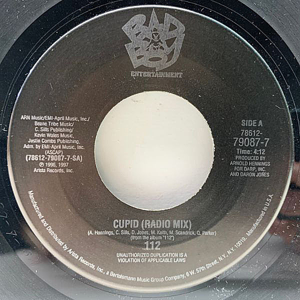 レコードメイン画像：【7は珍しい】ヴァイナル仕様 USオリジナル 112 Cupid c/w. Only You ('97 Bad Boy) 名スロウのナイス・カップリング Puff Daddy prod.