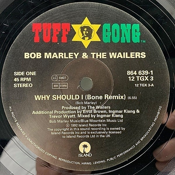 レコードメイン画像：UK 12インチ BOB MARLEY Why Should I / Exodus ('92 Tuff Gong) Bone Dub, Kindread Spirit Dub REBEL MC REMIX ボブ・マーリー 45RPM.