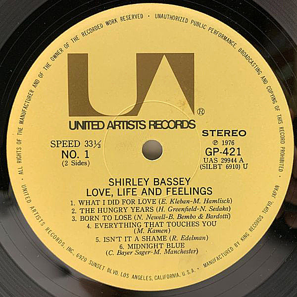 SHIRLEY BASSEY / Love, Life And Feelings (LP) / United SHIRLEY BASSEY / Love, Life And Feelings (LP) / United