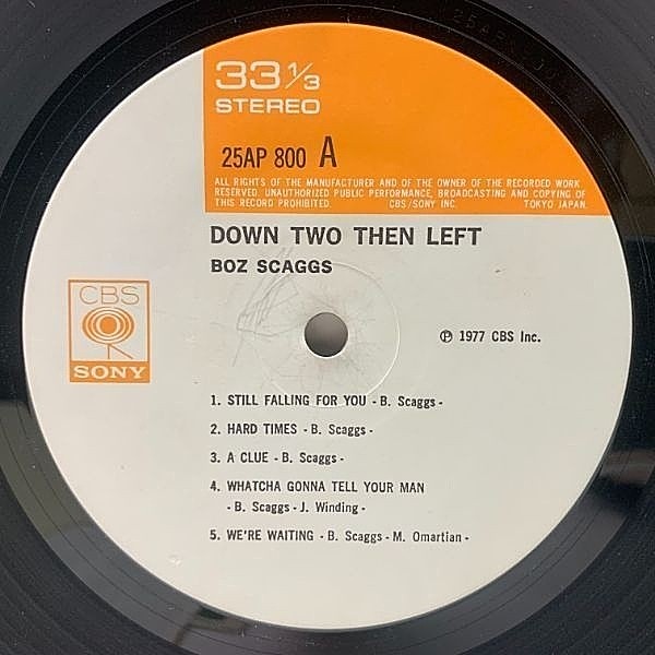 BOZ SCAGGS / Down Two Then Left (LP) / CBS・Sony | WAXPEND