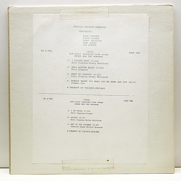 レコードメイン画像：超レア!! LAYLA (いとしのレイラ) SPECIAL ADVANCE PRESSING テスト盤 ERIC CLAPTON / DEREK & THE DOMINOES