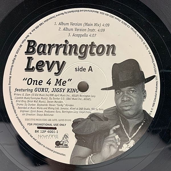 レコードメイン画像：【feat. GURU(Gang Starr) + JIGSY KING】USプロモオンリー 12'' BARRINGTON LEVY One 4 Me 重厚シリアスな激渋い仕上がり！