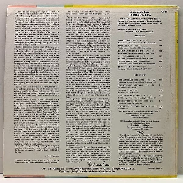 BARBARA LEA / A Woman In Love (LP) / Audiophile | WAXPEND RECORDS