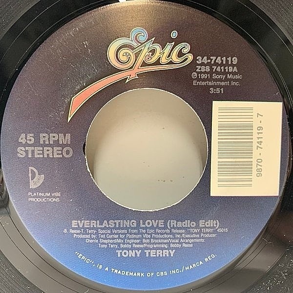 レコードメイン画像：【絶品の90'sスロウジャム】良好!! USオリジ TONY TERRY Everlasting Love ('91 Epic) ヒット・シングル！トニー・テリー 7インチ 45's