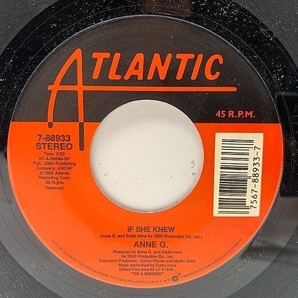 レコードメイン画像：【跳ねたNJS具合もナイスな爽快R&B】美盤!! USオリジナル ANNE G. [ANN G.] If She Knew / Time's Up ('89 Atlantic) 7インチ 45's