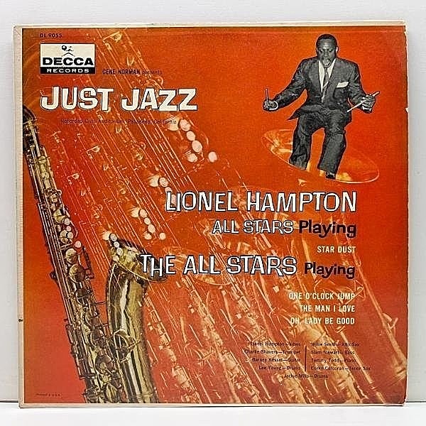 レコードメイン画像：【歪み無し・音質良好】FLAT MONO 深溝 USオリジ LIONEL HAMPTON Just Jazz (Decca DL 9055) Willie Smith, Barney Kessel 名演 Star Dust
