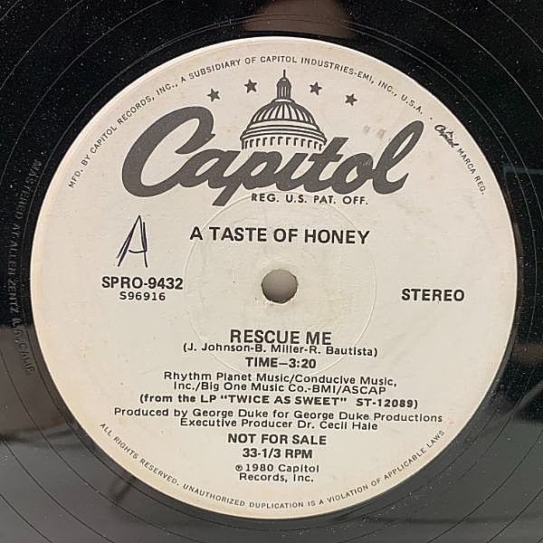 レコードメイン画像：稀少 プロモオンリー!! US 12インチ A TASTE OF HONEY Rescue Me ('80 Capitol SPRO-9432) GEORGE DUKE プロデュース