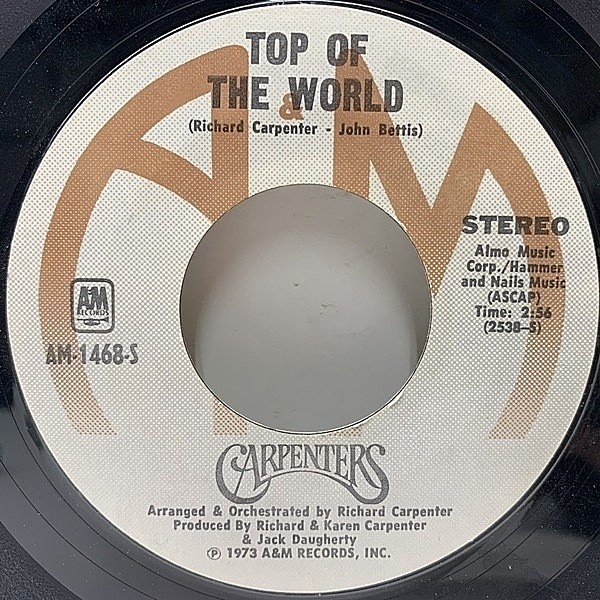 レコードメイン画像：美盤!! US 7インチ CARPENTERS Top Of The World ('73 A&M) カーペンターズ／トップ・オブ・ザ・ワールド 45RPM.