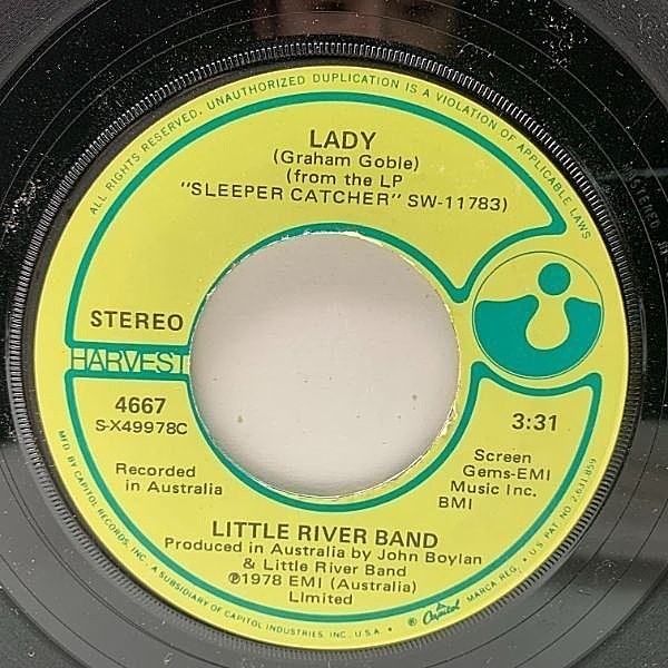 レコードメイン画像：7インチ USオリジナル LITTLE RIVER BAND Lady / Take Me Home ('78 Harvest) リトル・リヴァー・バンド 傑作シングル 45RPM.