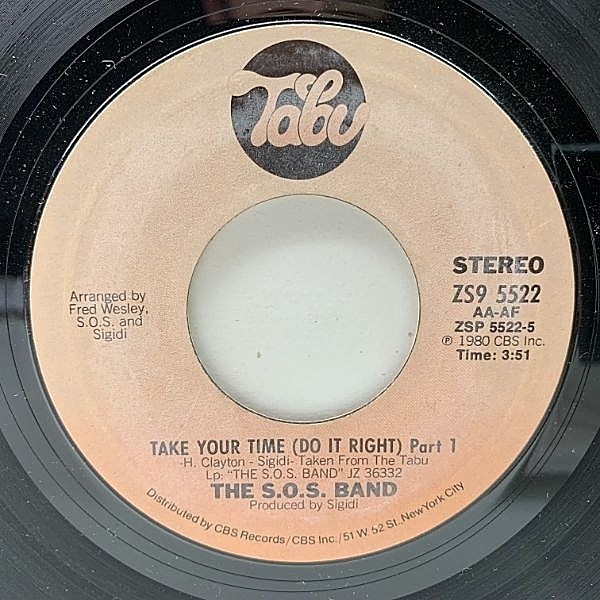 レコードメイン画像：【モダンディスコ・クラシック】良好!! 7インチ USオリジナル S.O.S. BAND Take Your Time (Do It Right) BLACK SHEEP, COOLIO ネタ